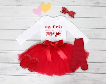 My First Valentine Day Girl Outfit, Valentine Baby Girl Outfit, Personalized Baby Girl Valentine Outfit, Red Tutu Dress For Baby Girls