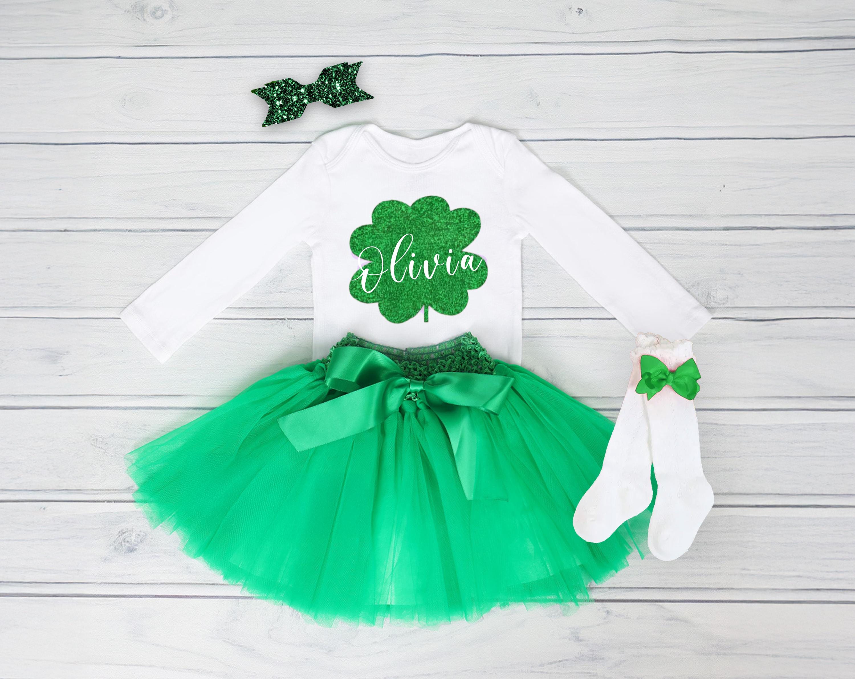 Conjunto Disfraz San Patricio Con Falda, Diadema Y Mangas | Trébol Verde Ajuste Elástico | Ideal Para Fiestas Temáticas Y Celebración Irlandesa