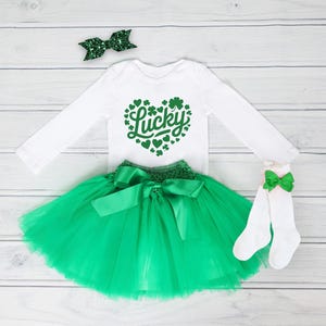 My First St. Patrick&#39;s Day Outfit, Green Clover Tutu Dress for Baby Girls, St. Patrick&#39;s Day Baby Girl Outfit, Four Leaf Clover Dress