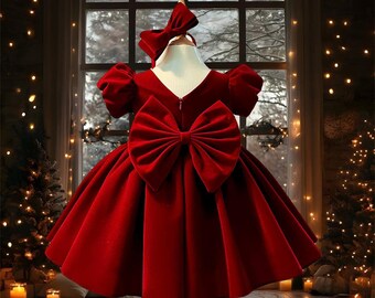 the holiday velvet baby dress Red girl dress velvet 0-3 months main image 0