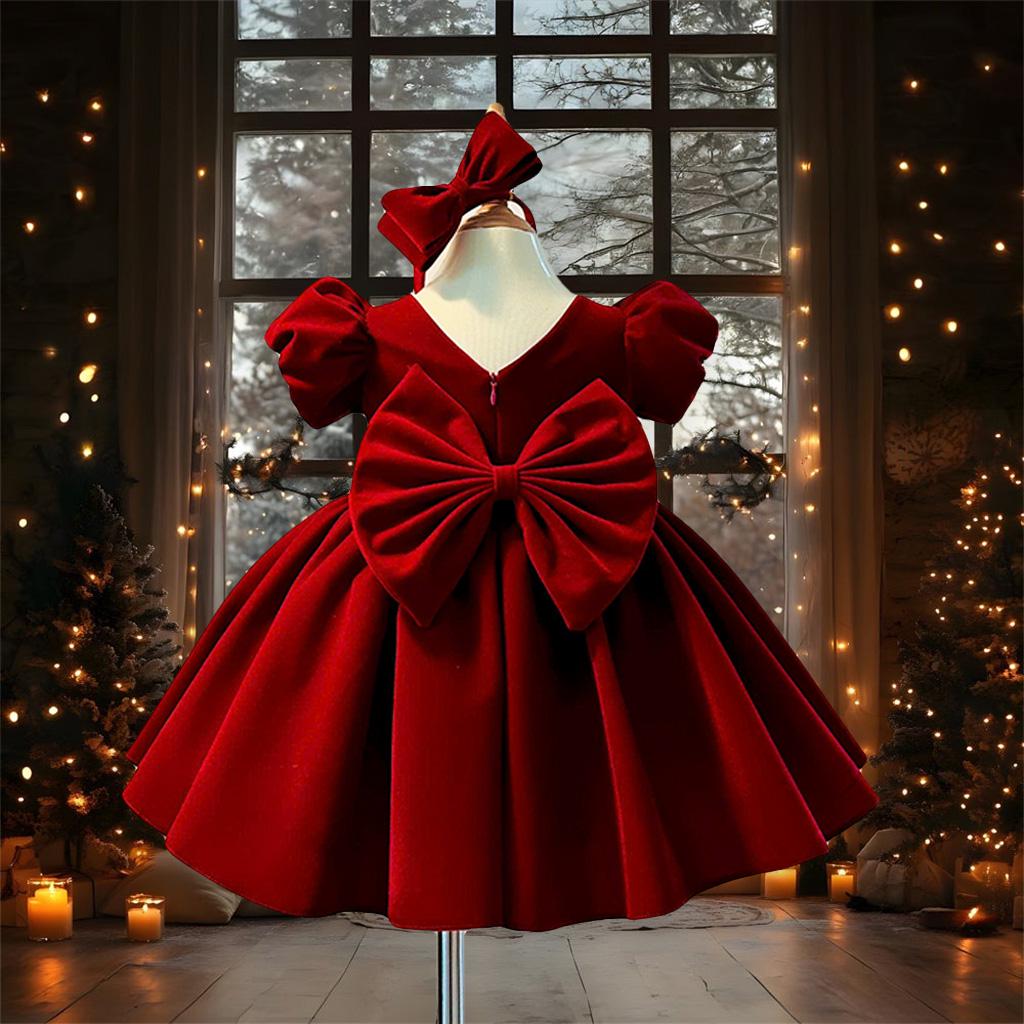 christmas dresses with bows Girls Matching Family Sleeveless Plaid Bow Woven Fit And Flare Dress - A  Royal Christmas - BLACK