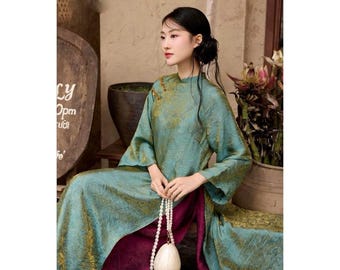 Teal Silk Ao Dai Set, Modernized Vietnamese Cute Ao Dai, Lunar New Year, Ao Dai Tet, Family Tet Family Photoshoot, Tradditional
