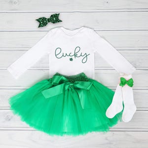 Green Tutu Dress for Baby Girls, St. Patrick&#39;s Day Baby Outfit, Four Leaf Clover Outfit, My First St. Patrick&#39;s Day Dress,Lucky Charm Romper
