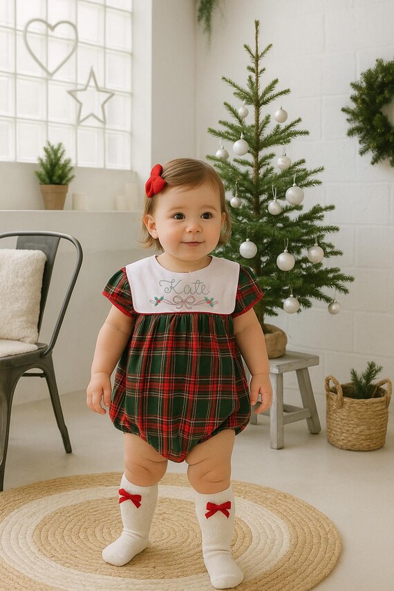 white christmas dresses Petit Bebe Girls Red Holiday Plaid Smocked Christmas Dress main image 0