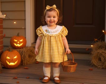 Girls Pumpkin Dress, Personalized Fall Dress, Monogram Pumpkin Dress, Baby Girl First Halloween Dress, Halloween Outfit, Pumpkin Patch Shirt