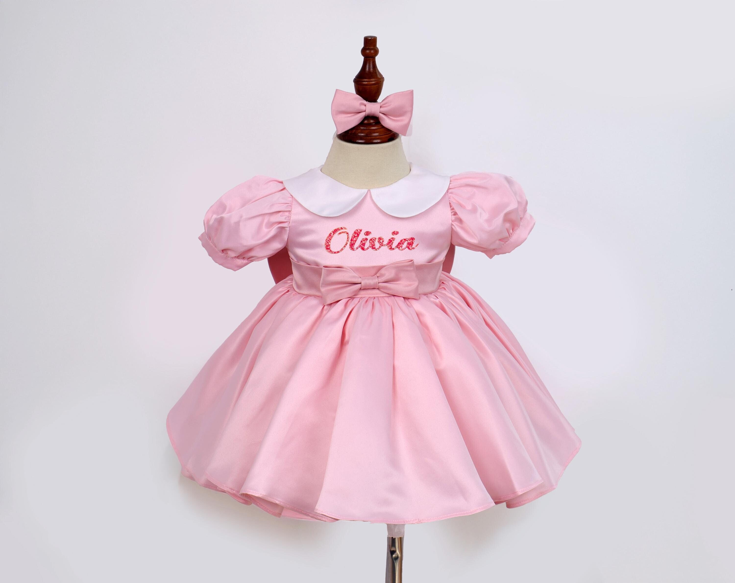 Blush Pink Baby Dress, Personalized Name Baby Dress, Festive Tutu Party, Knee Length Holiday Outfit,Baby Pageant Dress, Baby Birthday Outfit