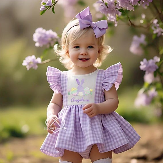 sachin and babi light blue dress Sleeve Easter Clothes Girls Kids Bunny Embroidered Easter Dress, Girls  Toddler Baby Girl main image 1