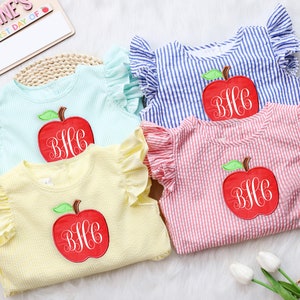 1st Day Of School Dress - Kindergarten Monogram Dress, Girls Back To School Dress, Personalized Dress Little Girl, Apple Dress