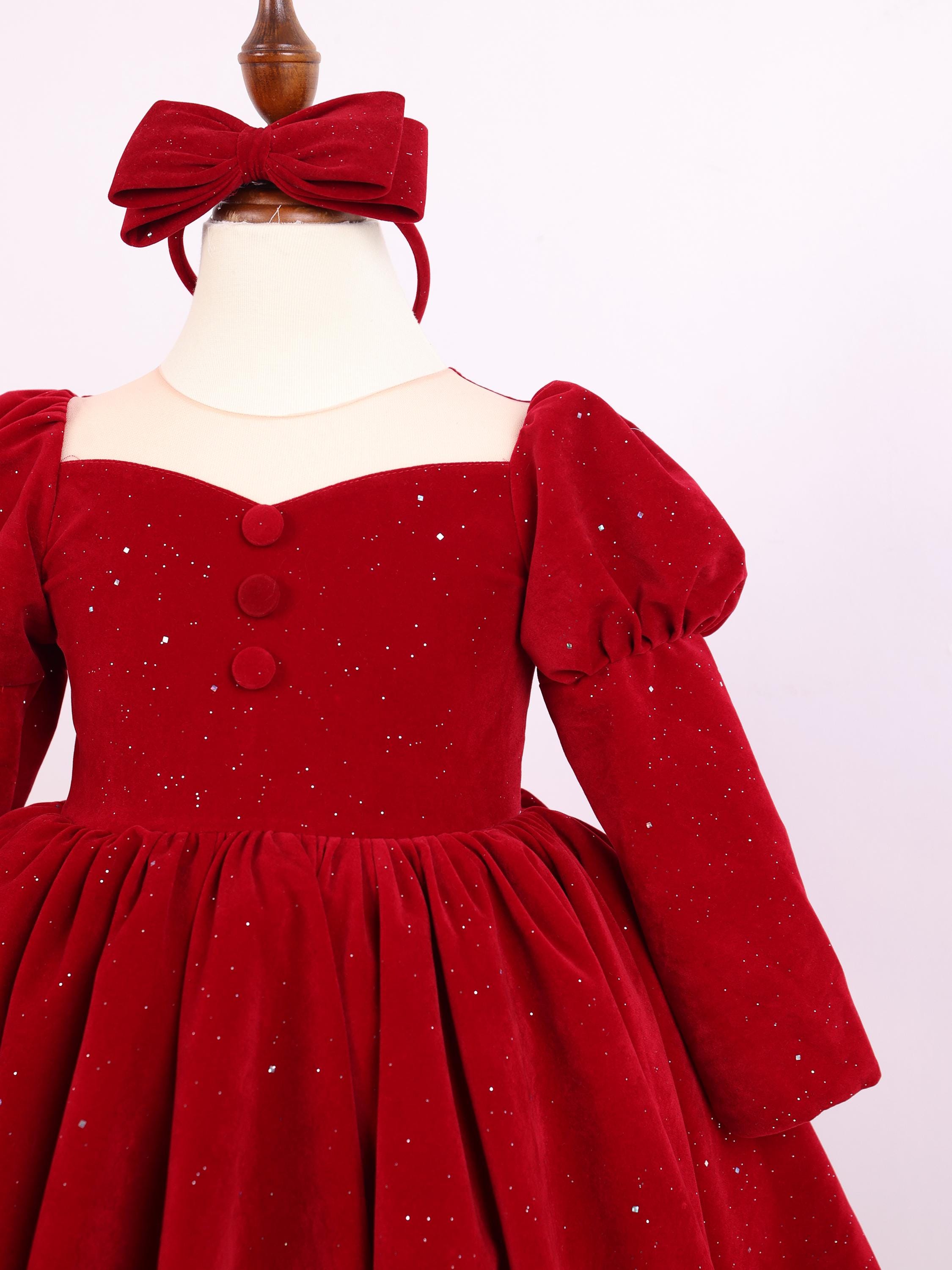 Christmas Girl, Luxury Velvet Christmas Kid Dress, Elegant Baby Red Velvet Dress, Baby Toddler Special Occasion Dress, Gift for Baby