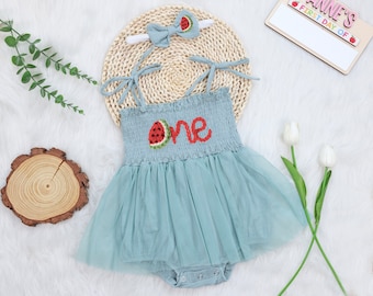 One in A Melon 1st Birthday Outfit One Romper Dress, Pink Watermelon 1st  Birthday Tutu Romper Dress, Hand Embroidered Girls First Birthday - Etsy
