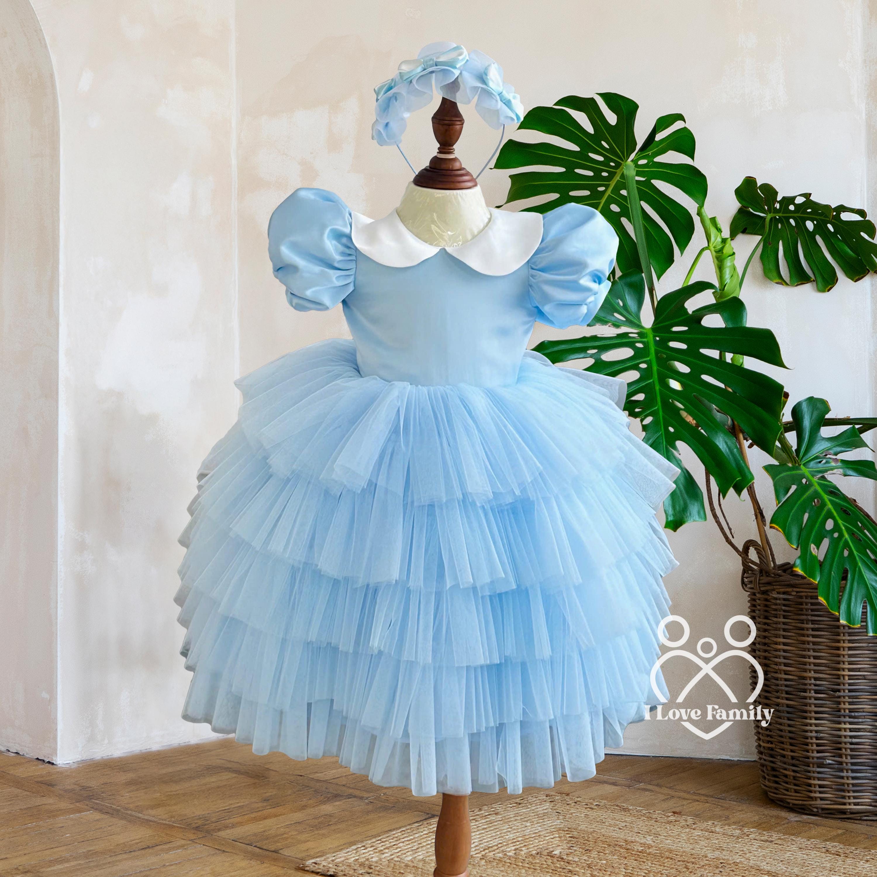 Blue Sequin Ribbon Baby Girl Wedding Dress, Birthday Pearl Stone Tutu Dress,  Birthday Outfit, Princess Style Dress, Flower Girl With Pearls - Etsy