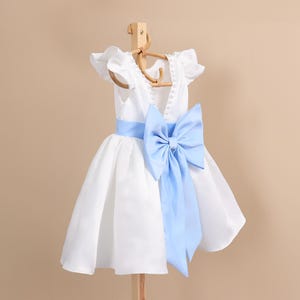 Ivory Pearl Flower Girl Dress With Custom Color Bow,Flower Girl Dress,Ivory Tulle Dress,Junior Bridesmaid,Lace Flower Girl, Ivory Lace Dress