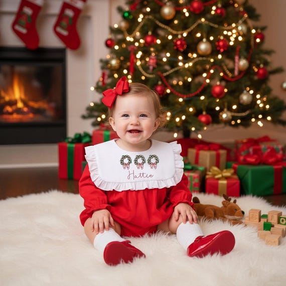 coordinating sister christmas dresses Xmas Matching Kids Baby Girl Big Little Plaid Romper Dress Cute Clothes gingham trim Christmas French Knot Ornaments Girls