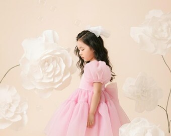 Christmas Elegant Pink Sparkly Organza Puffy Sleeves Winter Birthday Infant Flower Girl,Wedding Girl Dress, Birthday Dress,Winter Outfit