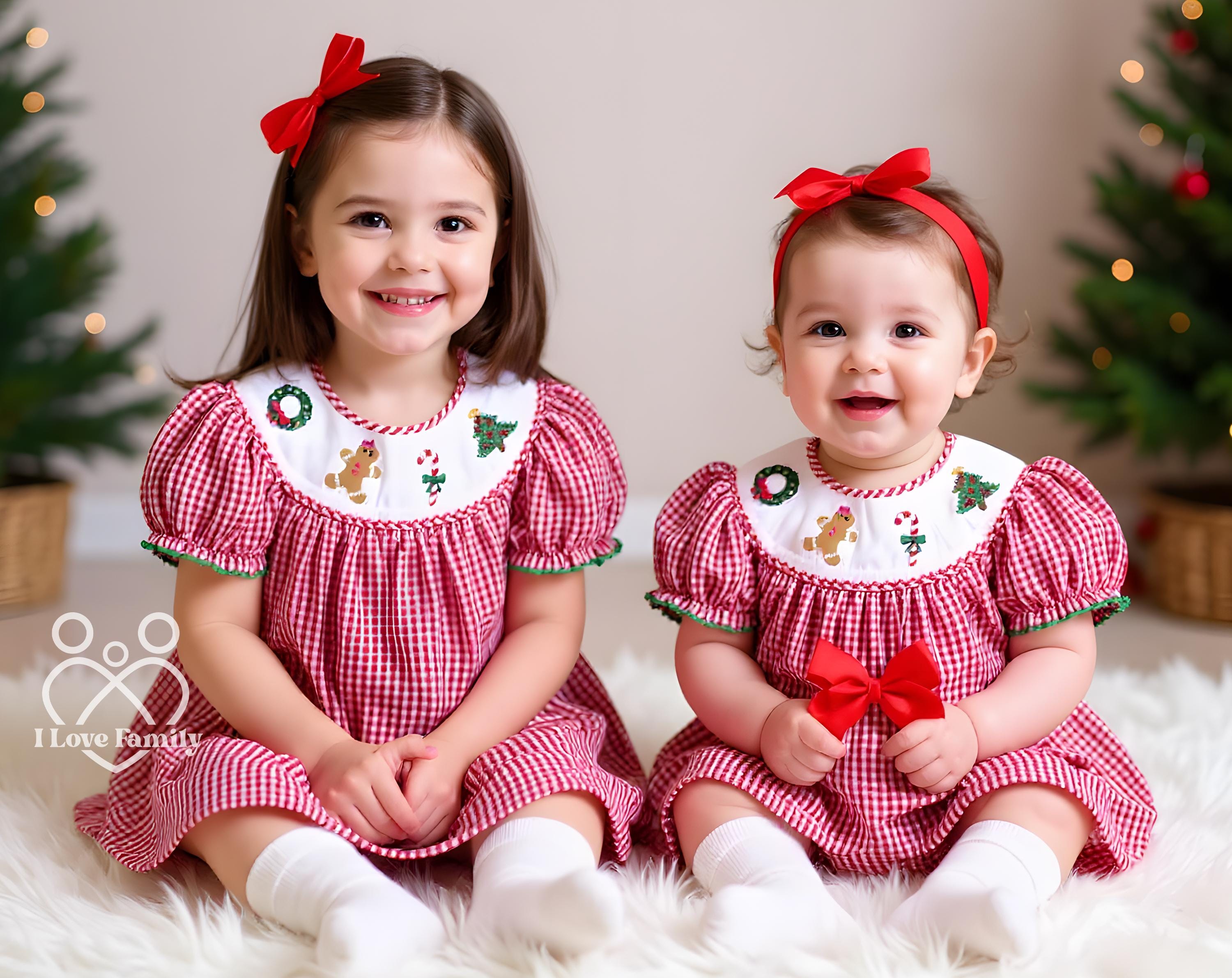 white christmas dresses Big Sister Little Sister Christmas Shorts Outfits-Little Cuddle Boutique Little Sister Onesie Only-Long Sleeve / 2T main image 0