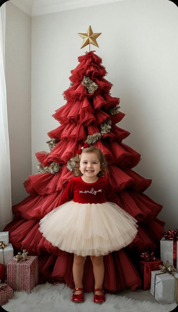 Personalised Embroidered Christmas Dress,girls Red Velvet Christmas Dress,ivory  Tutu,holiday Dress , Holiday Party Dress - Etsy