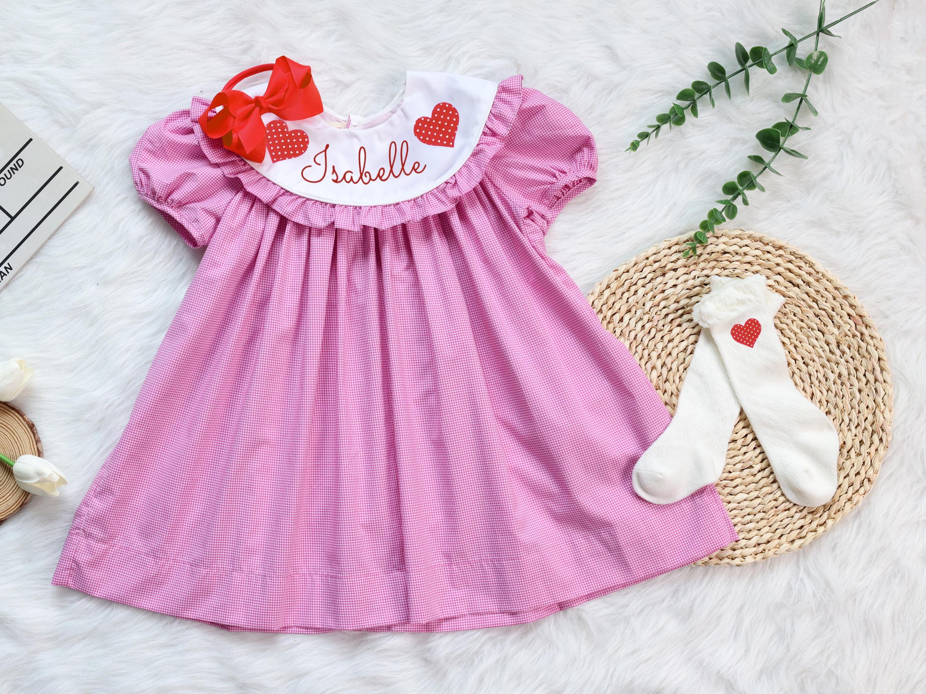 Heart Valentine Dress Pink Dress, Red Hearts on Pink Gingham Dress