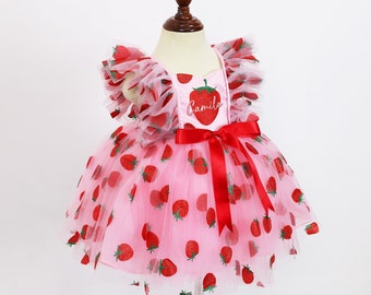 Personalized Berry 1st Birthday Outfit, Custom name Baby Girl Strawberry Clothes Set Sweet One dress, Baby Shower Gift Cake Smash Photoshoot
