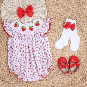 Birthday Strawberry Romper Bubble, Embroided Romper, Berry First Birthday, Sweet One Romper, Strawberry Theme, Pink Gingham, Summer Outfit