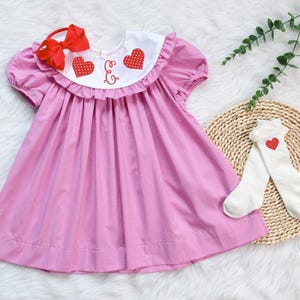 Heart Valentine Dress Pink Dress, Red Hearts on Pink Gingham Dress, Vintage Style,Baby Girl,Sibling Matching Outfit, Valentine Dress