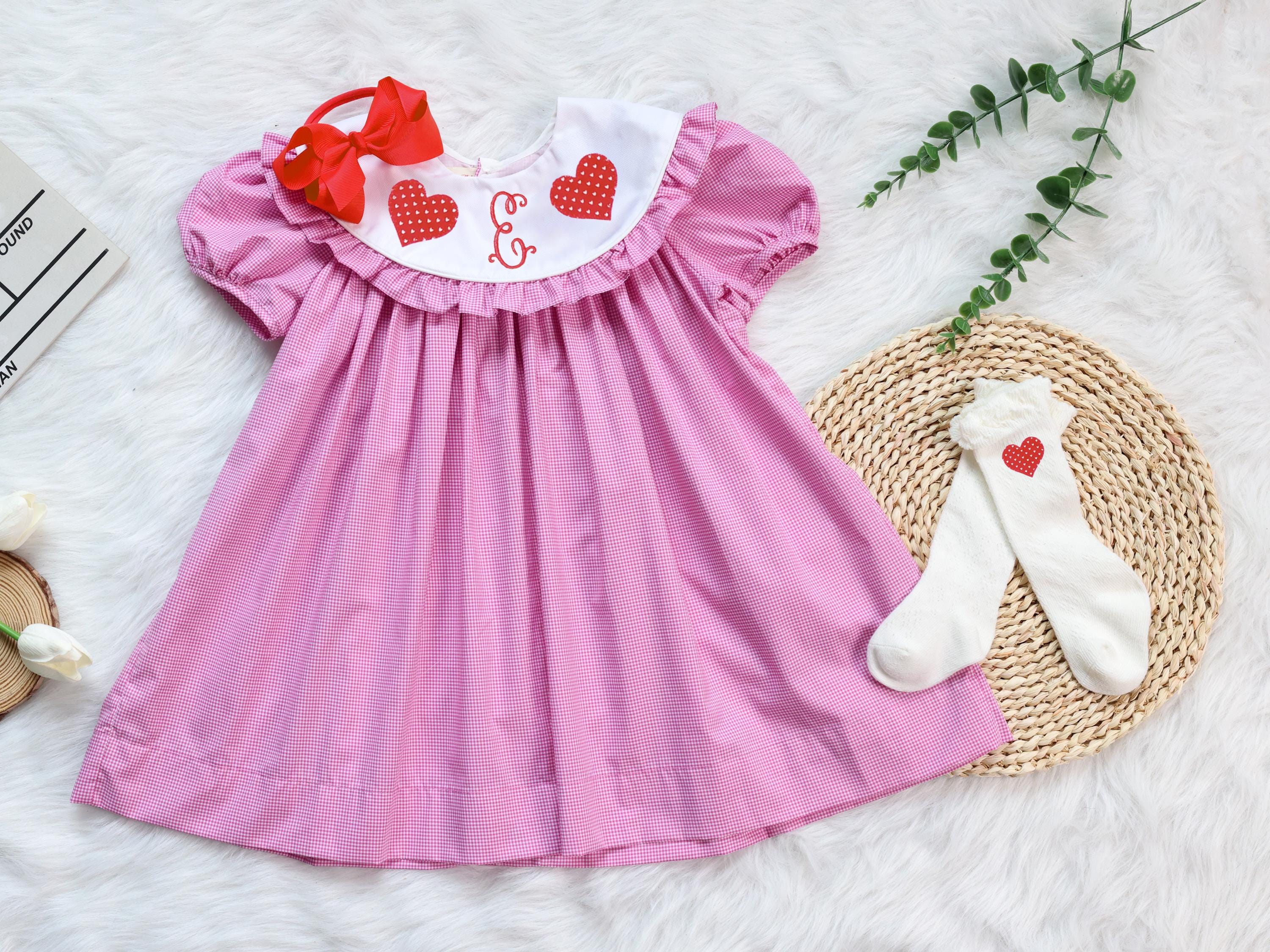 Heart Valentine Dress Pink Dress, Red Hearts on Pink Gingham Dress