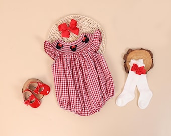 Mouse Ears Smocked Bubble Romper,Mouse Ears Romper,Mouse Ears Smocked Bubble Romper Toddler Girls Clothing, Summer Outfit,Embroidered Romper