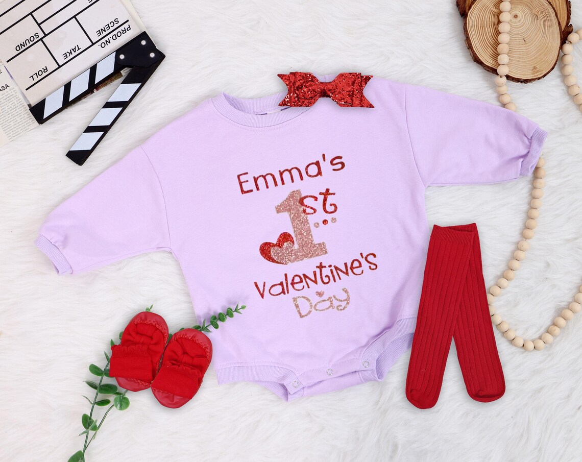 Personalized Glitter Heart Valentine Sweatshirt, Baby to Adult