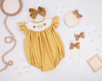 Primer día de las abejas UNO Traje de primer cumpleaños para niña, mono de burbujas fruncido Traje de cumpleaños de primavera y verano para niña Bebés 1er cumpleaños Primer día de las abejas