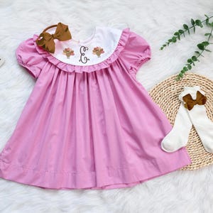 Cute Fall Outfit, Baby Toddler Girl Bubble and Dress, Pumpkins, Turkeys, Personalized, Thanksgiving, Embroidered, Name, Monogram, Birthday