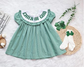 Embroidered God Is Good Dress In Pink Gingham, Toddler Easter Outfit, Girl 1St Easter Dress, Girls Church Dress, Sibling Matching Outfit
