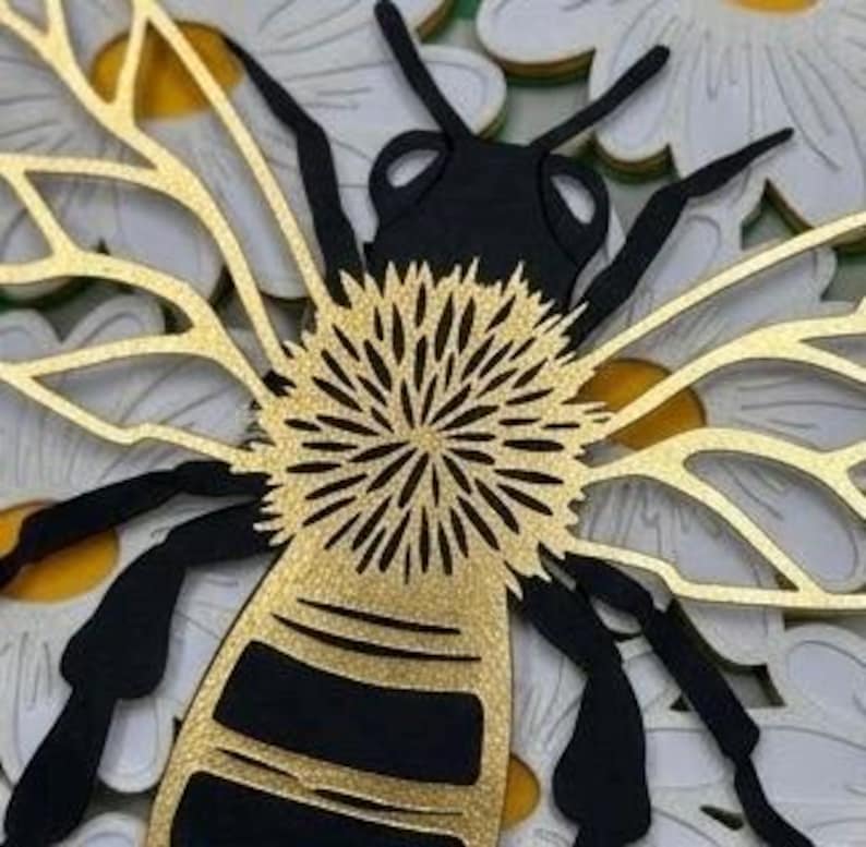 Bumble Bee 3D Art Shadow Box - Honey Bee Wall Decor - Daisy Framed Art ...