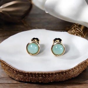 Jade Stud Earrings/ Gemstone Earrings/ 14K Gold Filled/ Sterling Silver/ Wire Wrapped Earrings