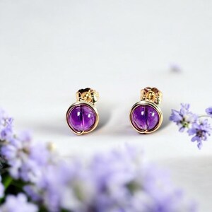 February Birthstone/ Amethyst Stud Earrings/ 14K Gold Filled/ Sterling Silver/ Wire Wrapped Gemstone Earrings