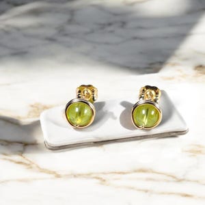 August Birthstone/ Peridot Stud Earrings/ 14K Gold Filled/ Sterling Silver/ Wire Wrapped Gemstone Earrings/ Gift