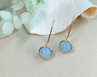 Aquamarine Hook Earrings/ March Birthstone Earrings/ Drop Earrings/ 14K Gold Filled/ Sterling Silver/ Wire Wrapped Earrings/ Gift for her