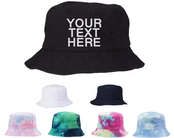 Gepersonaliseerde tekst geborduurde Unisex Bucket Hat, Custom Your Text Hat