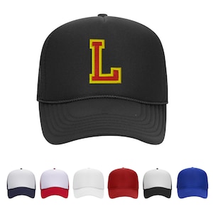 Personalized Varsity Letter Embroidered Trucker Hat - Adjustable Baseball Cap