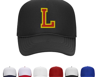 Personalized Varsity Letter Embroidered Trucker Hat - Adjustable Baseball Cap
