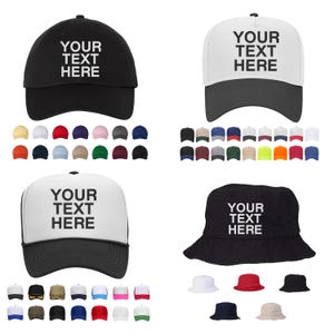 Personalized Embroidered Hat: Custom Text Baseball Cap, Snapback, Trucker, Bucket