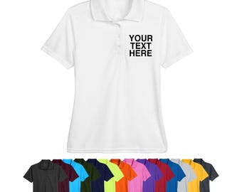 Polo da donna in piqué tecnico con ricamo personalizzato, testo personalizzato, abbigliamento business