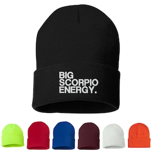 Big Scorpio Energy Zodiac Sign Embroidered Unisex Beanie Cap, Skull Cap, Astrology
