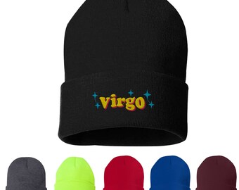 90s Inspired Virgo Zodiac Sign Embroidered Unisex Beanie Cap, Skull Cap, Astrology