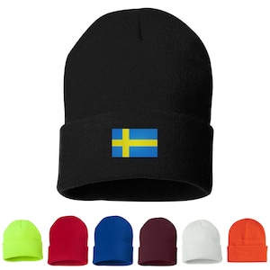 Sweden Flag Embroidered Unisex Beanie Cap, Skull Cap