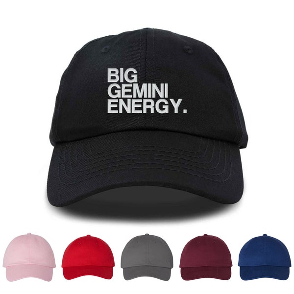 Big Gemini Energy Zodiac Sign Embroidered Unisex Baseball Cap, Adjustable Hat, Astrology
