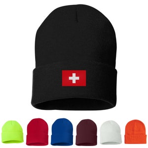 Switzerland Flag Embroidered Unisex Beanie Cap, Skull Cap