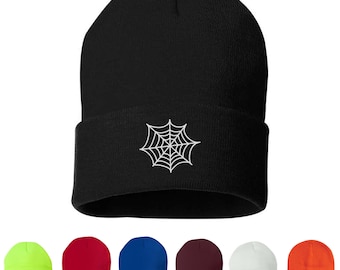 Spider Web Embroidered Unisex Beanie Cap, Skull Cap, Halloween