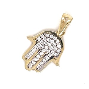 Pingente de Mão Hamsa em Ouro 9 quilates com CZ | Símbolo de Proteção e Bênçãos | Selo 375