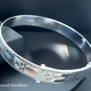 Silver Ladies' Round Diamond Cut Expandable Bangle, Sterling Silver Lady Bangle Gifts for her