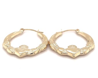 Orecchini A Cerchio Grandi Claddagh Oro 9k Pieno Donna - Cerchio Zingara