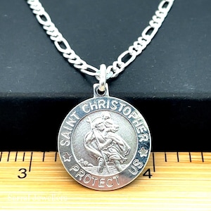 Protective Sterling Silver Figaro Chain St. Christopher Pendant - 18mm Religious Jewelry | 925 Sterling Silver